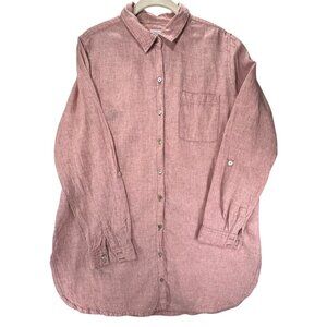 Sigrid Olsen Womens Pink Linen Button Up Shirt M lagenlook coastal beach Heather